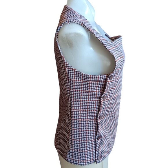 1OF1 Medium Vintage 1970's Houndstooth Sleeveless Button-Side Top Handmade Mom - Picture 3 of 6